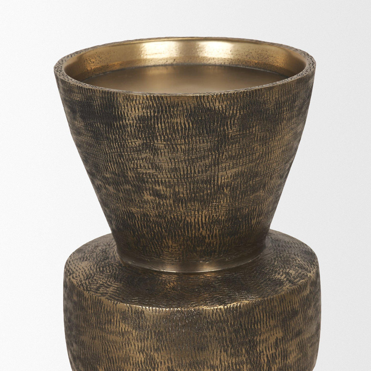 Mercana Odilia Small Textured Antiqued Gold Metal Geometric Pillar Candle Holder
