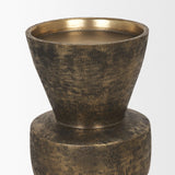Mercana Odilia Small Textured Antiqued Gold Metal Geometric Pillar Candle Holder
