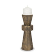 Mercana Odilia Large Textured Antiqued Gold Metal Geometric Pillar Candle Holder