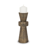 Mercana Odilia Large Textured Antiqued Gold Metal Geometric Pillar Candle Holder