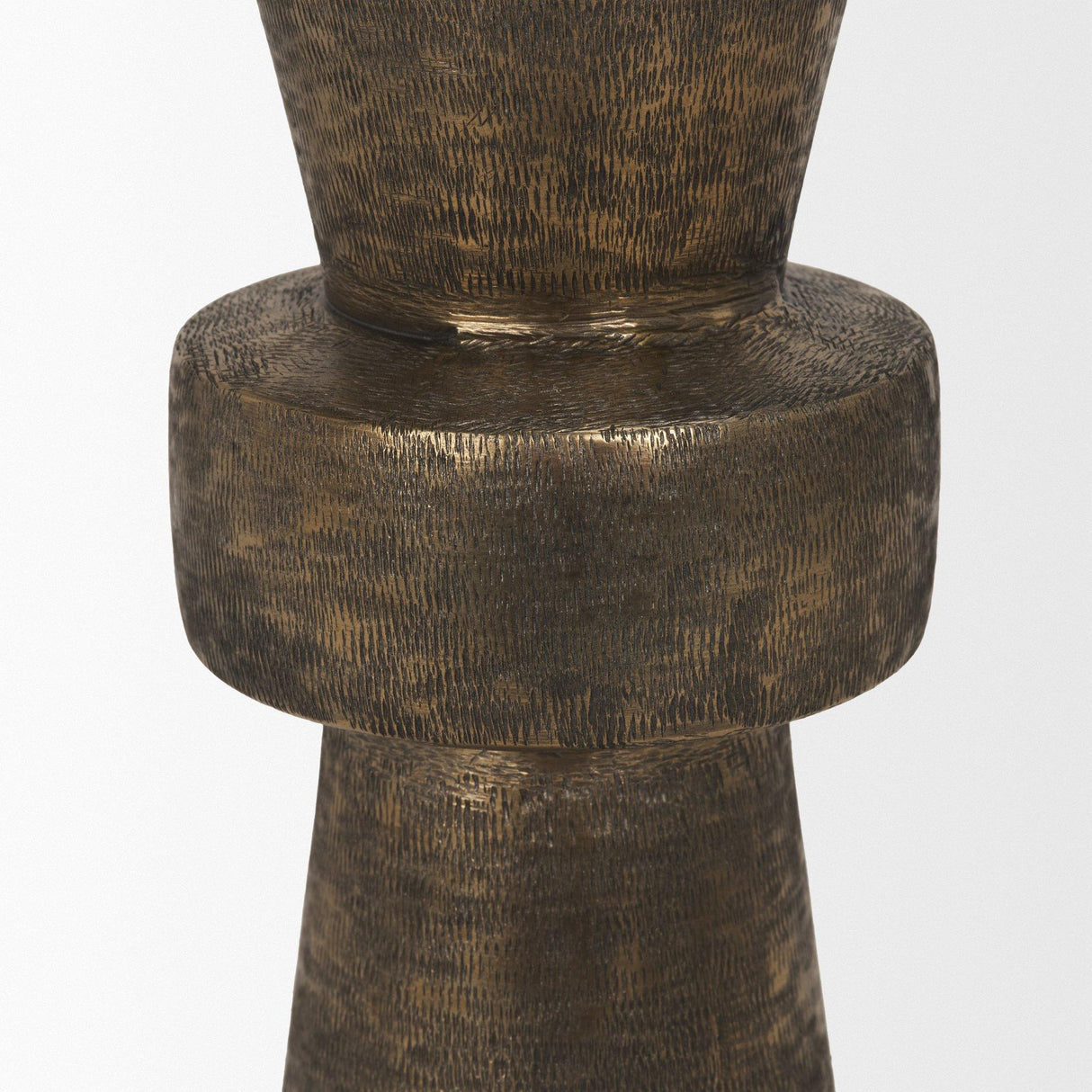 Mercana Odilia Large Textured Antiqued Gold Metal Geometric Pillar Candle Holder