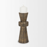 Mercana Odilia Large Textured Antiqued Gold Metal Geometric Pillar Candle Holder