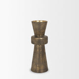 Mercana Odilia Large Textured Antiqued Gold Metal Geometric Pillar Candle Holder