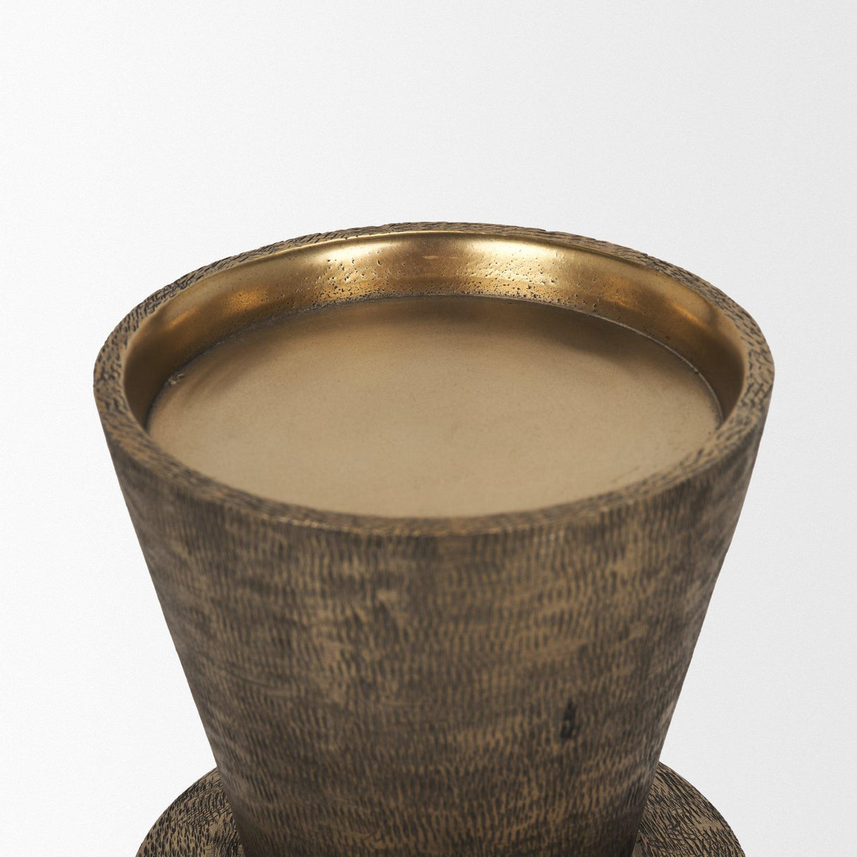 Mercana Odilia Large Textured Antiqued Gold Metal Geometric Pillar Candle Holder