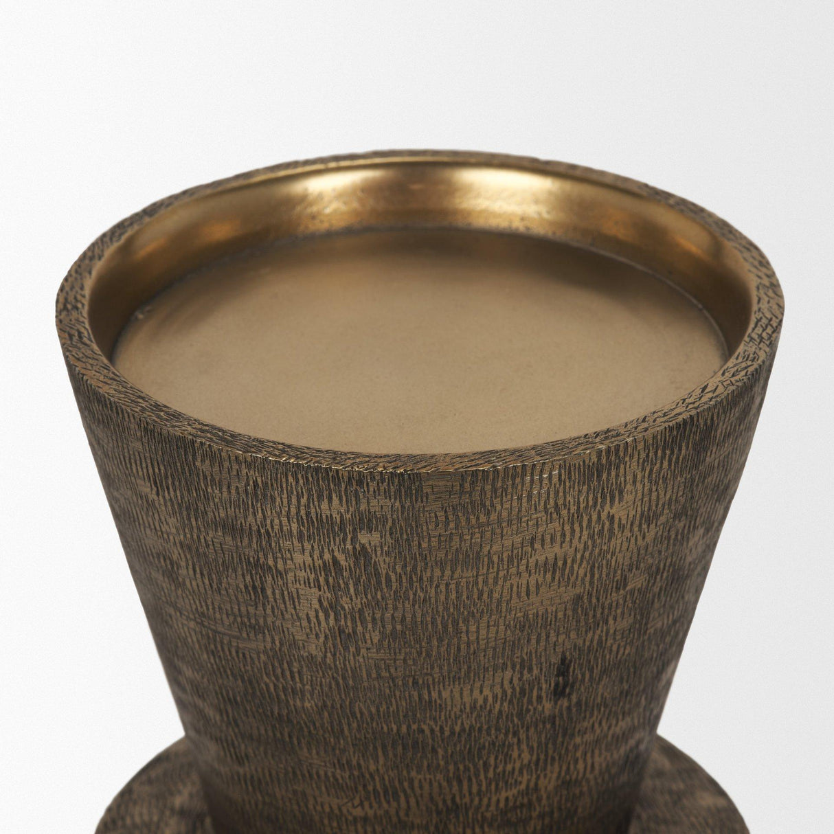 Mercana Odilia Large Textured Antiqued Gold Metal Geometric Pillar Candle Holder