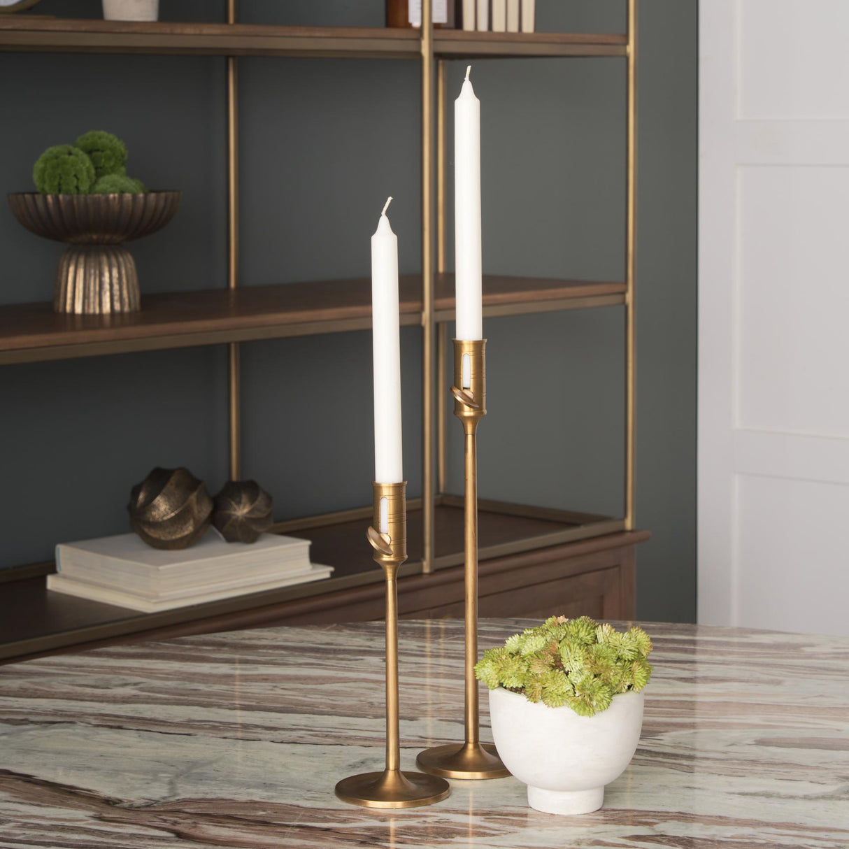 Mercana Chantria Small Solid Natural Brass Adjustable Taper Candle Holder