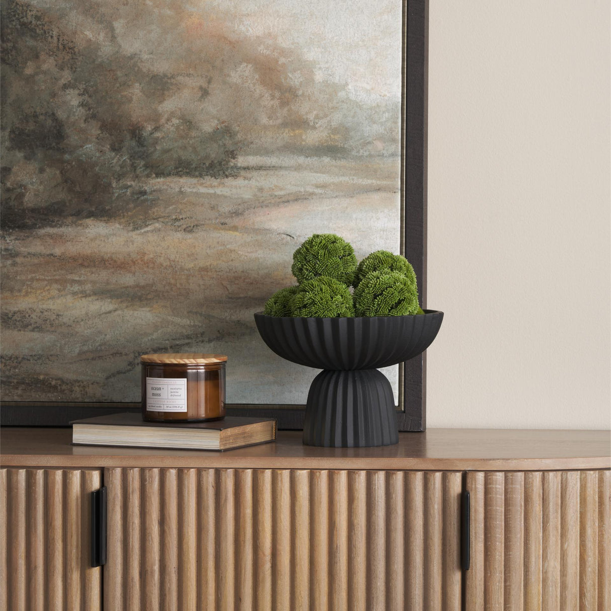 Mercana Ciaran Smooth Fluted Matte Black Metal Decorative Bowl