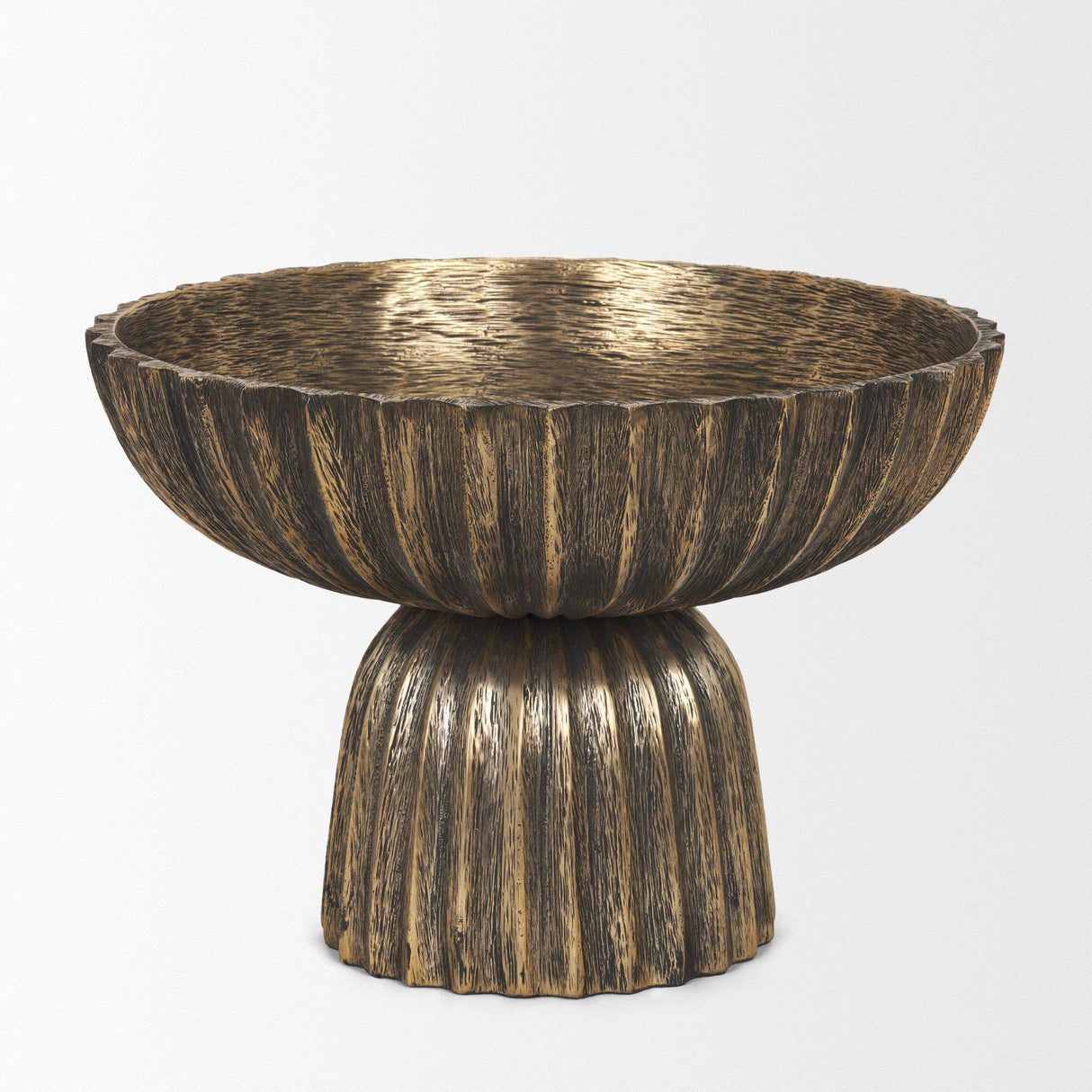 Mercana Ciaran Fluted Textured Antiqued Gold Metal Decorative Bowl
