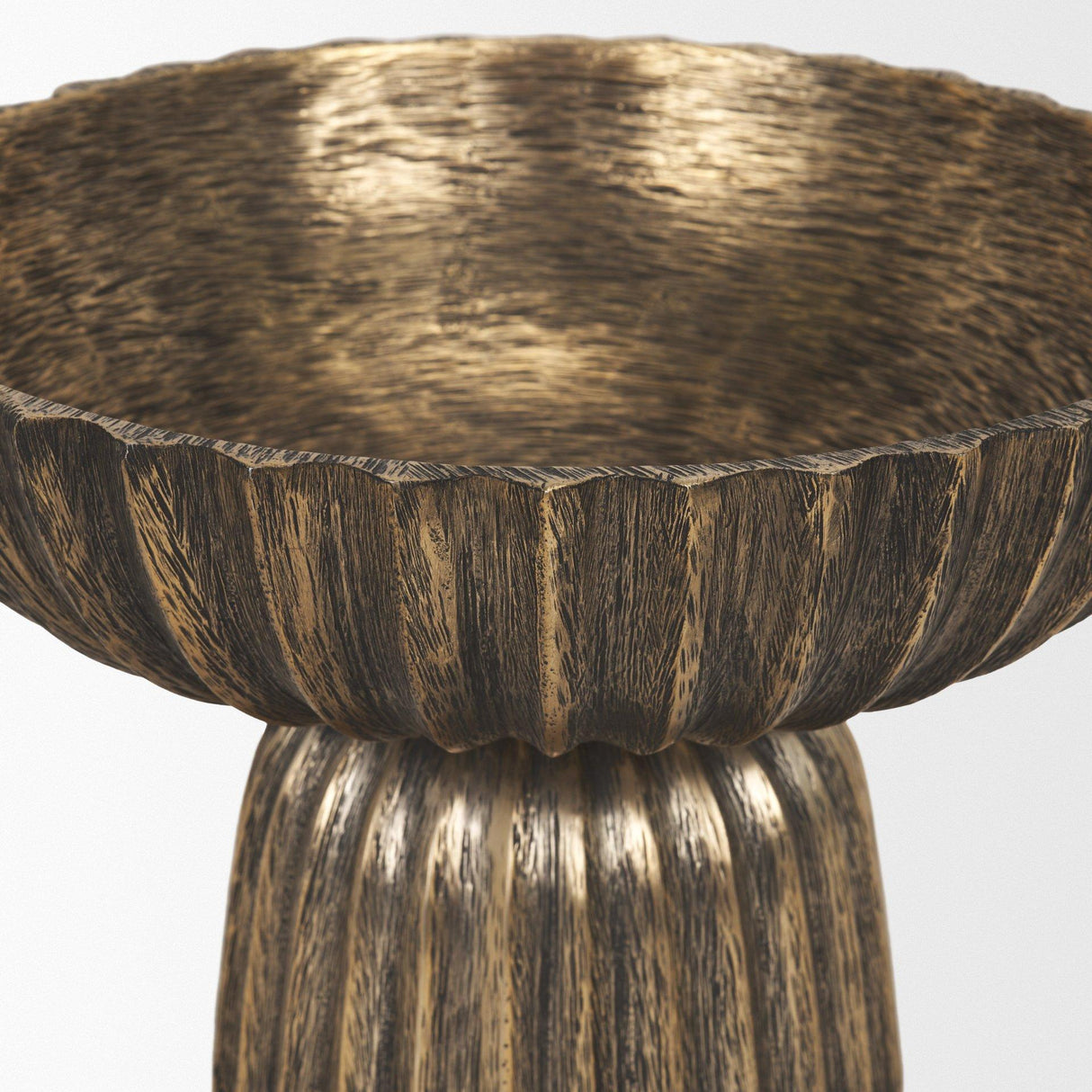 Mercana Ciaran Fluted Textured Antiqued Gold Metal Decorative Bowl