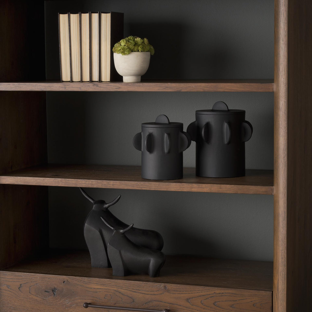 Mercana Deacon Large Matte Black Metal Canister with Sculptural Handles