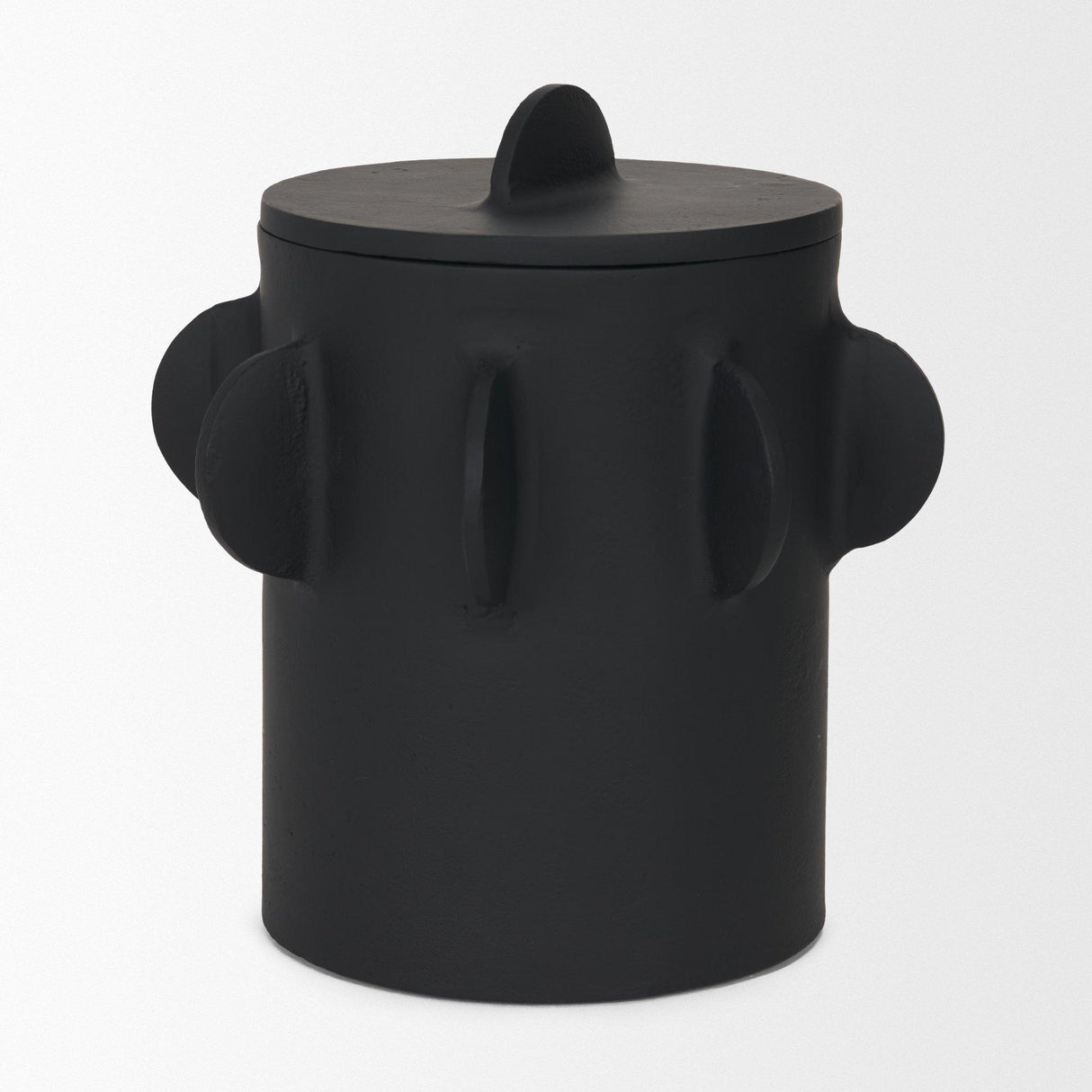 Mercana Deacon Large Matte Black Metal Canister with Sculptural Handles