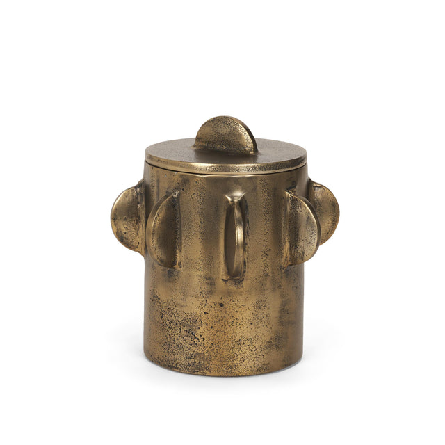 Mercana Deacon Small Antiqued Gold Metal Canister with Sculptural Handles