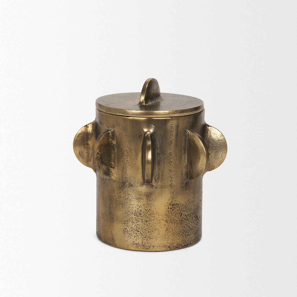 Mercana Deacon Small Antiqued Gold Metal Canister with Sculptural Handles