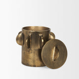 Mercana Deacon Small Antiqued Gold Metal Canister with Sculptural Handles