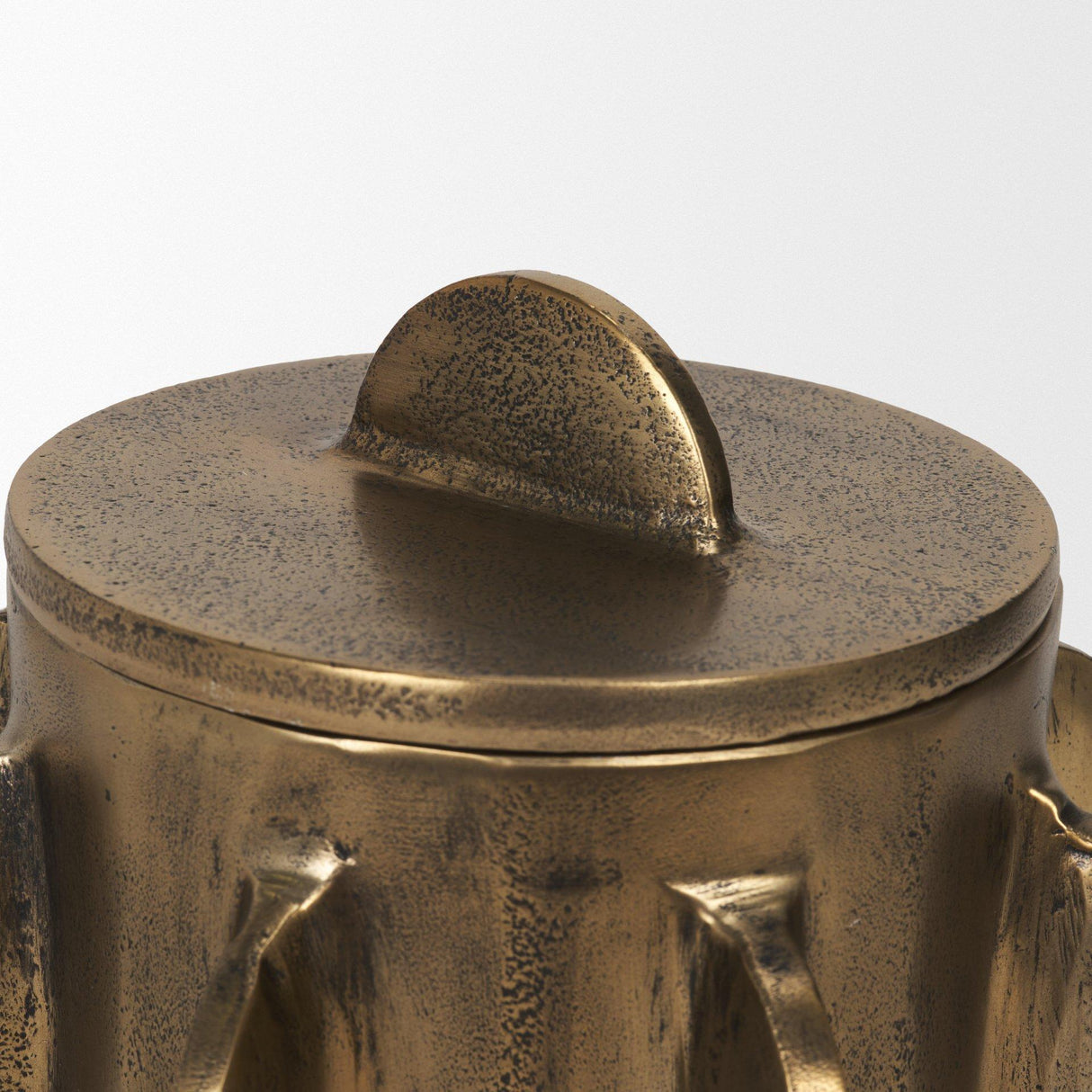 Mercana Deacon Small Antiqued Gold Metal Canister with Sculptural Handles