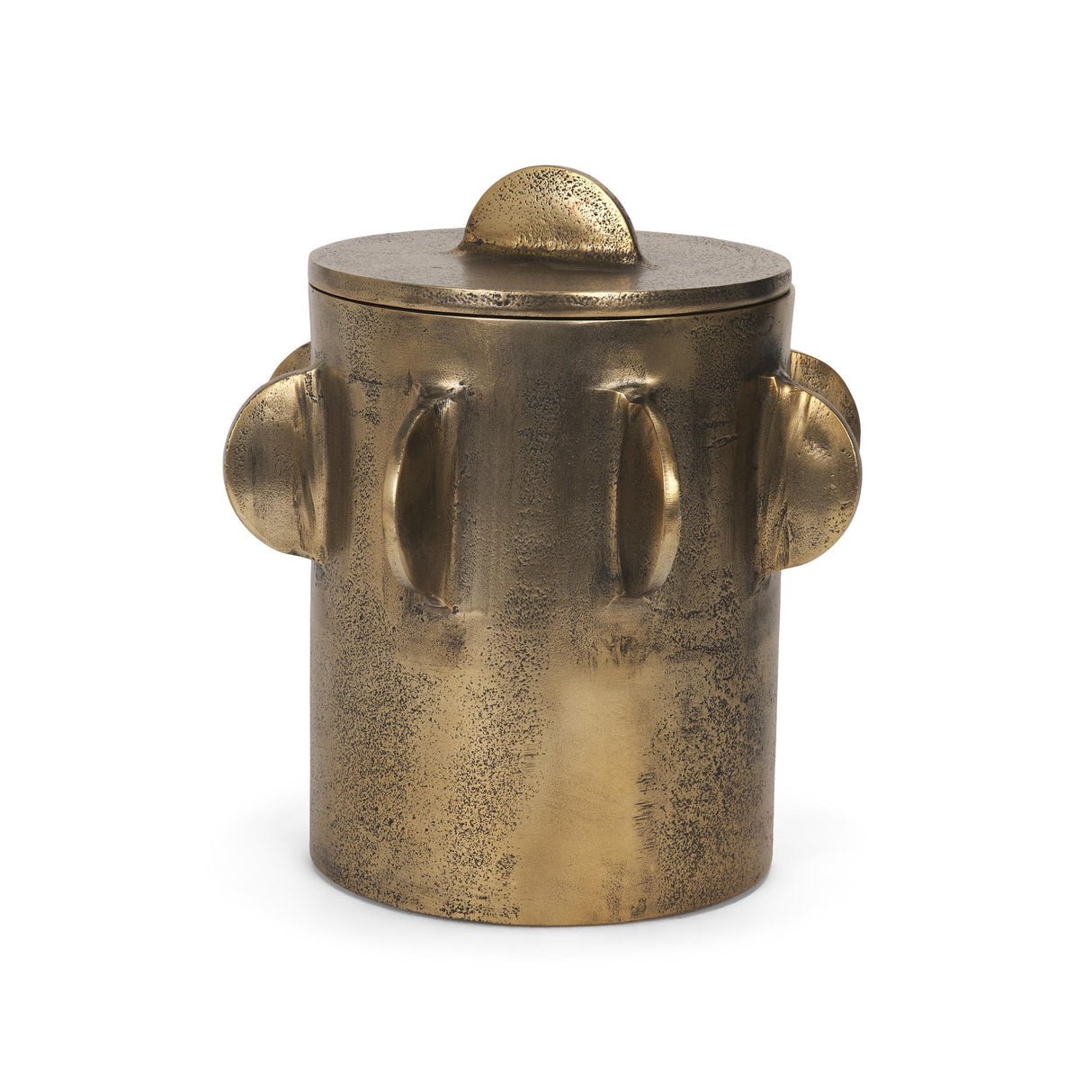 Mercana Deacon Large Antiqued Gold Metal Canister with Sculptural Handles