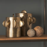 Mercana Deacon Large Antiqued Gold Metal Canister with Sculptural Handles