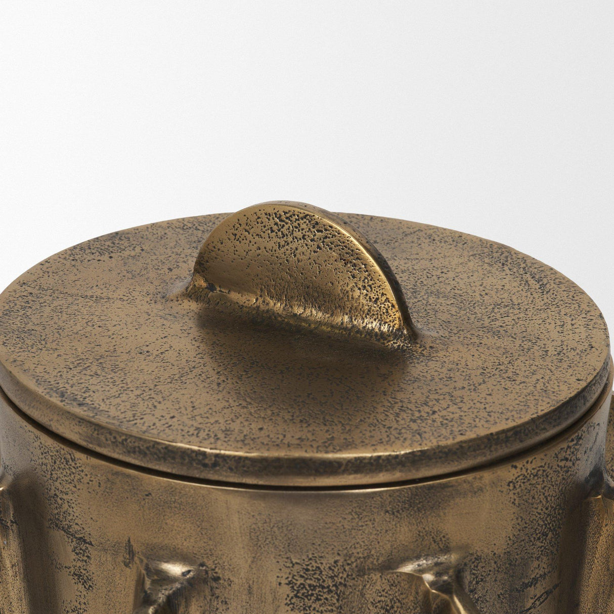 Mercana Deacon Large Antiqued Gold Metal Canister with Sculptural Handles