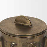 Mercana Deacon Large Antiqued Gold Metal Canister with Sculptural Handles