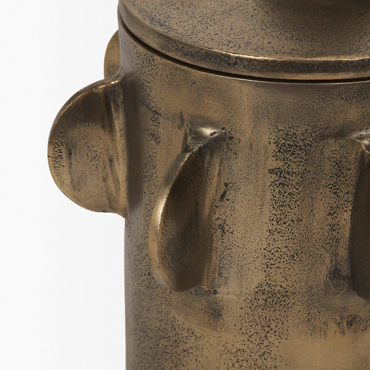Mercana Deacon Large Antiqued Gold Metal Canister with Sculptural Handles