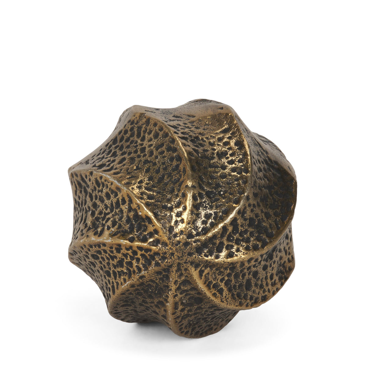 Mercana Imani Small Sculptural Textured Antiqued Gold Metal Decorative Orb Object