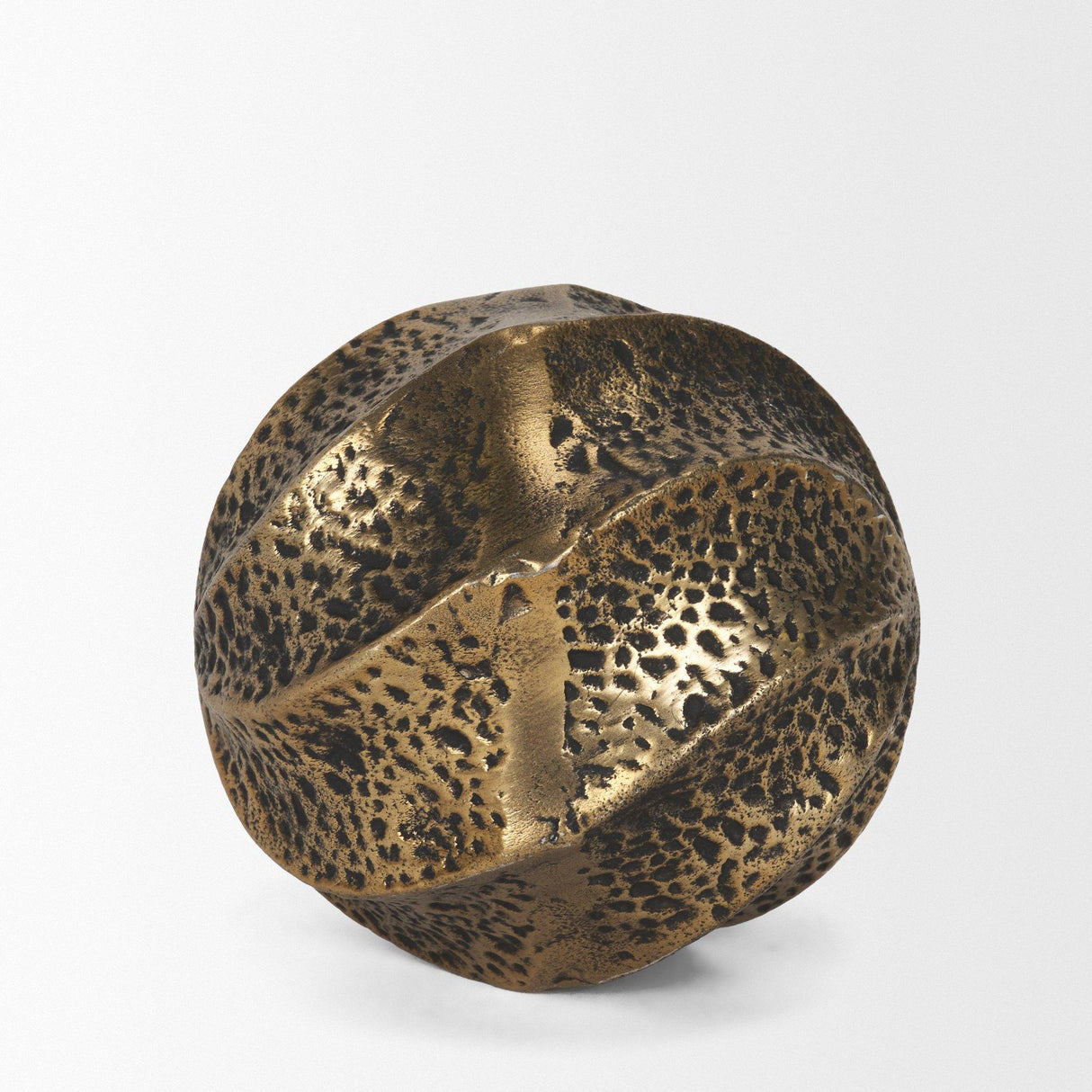 Mercana Imani Small Sculptural Textured Antiqued Gold Metal Decorative Orb Object