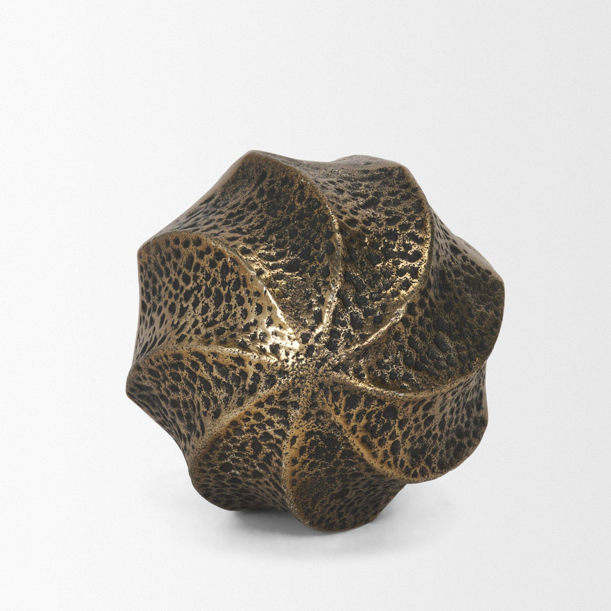 Mercana Imani Small Sculptural Textured Antiqued Gold Metal Decorative Orb Object
