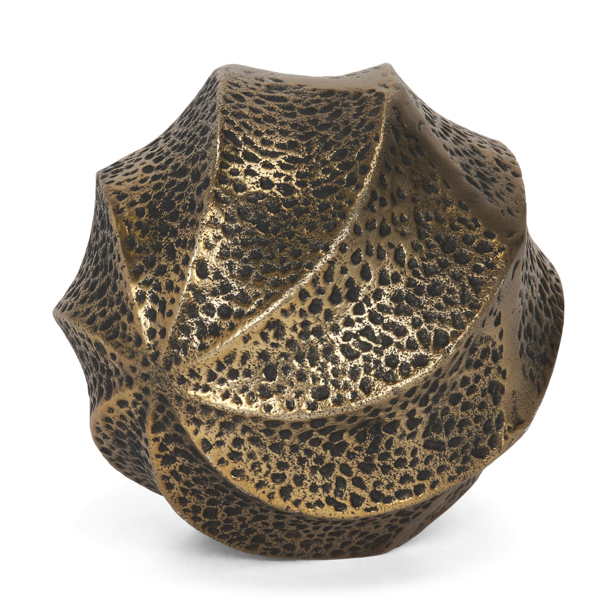 Mercana Imani Large Sculptural Textured Antiqued Gold Metal Decorative Orb Object