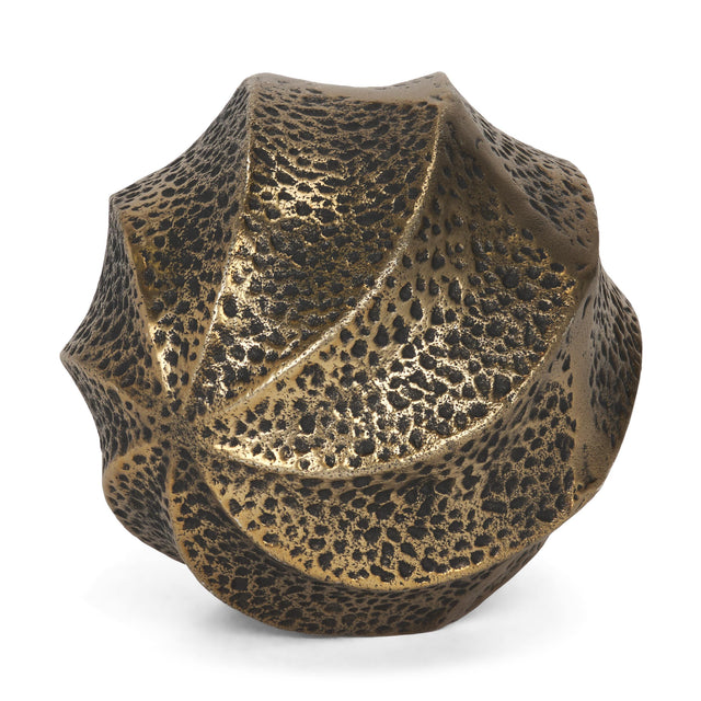 Mercana Imani Large Sculptural Textured Antiqued Gold Metal Decorative Orb Object