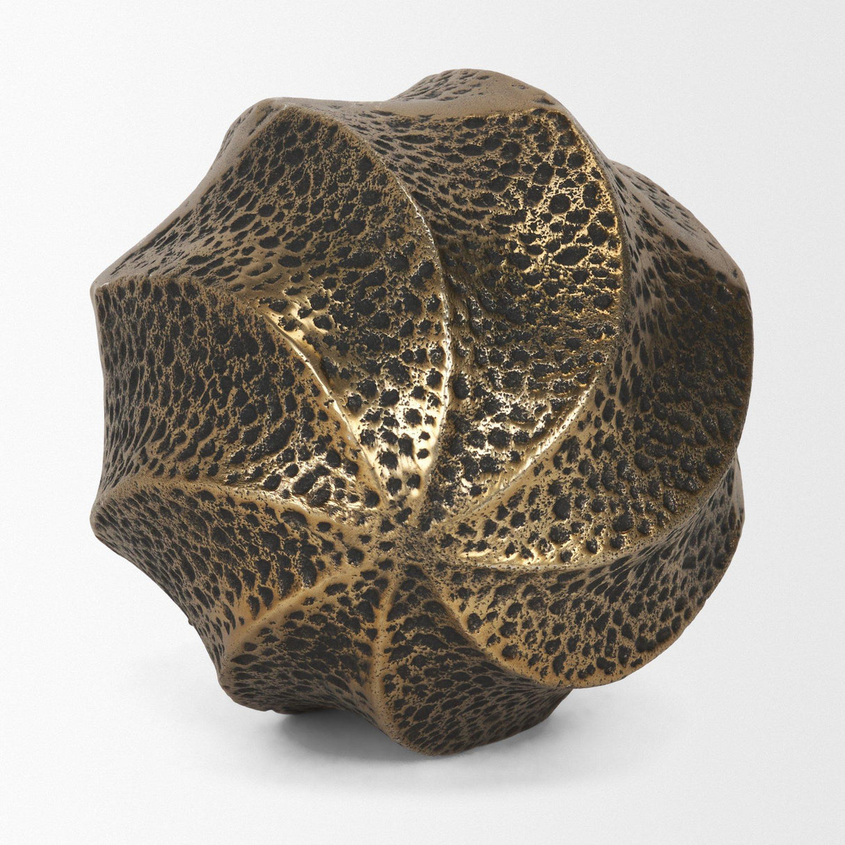 Mercana Imani Large Sculptural Textured Antiqued Gold Metal Decorative Orb Object