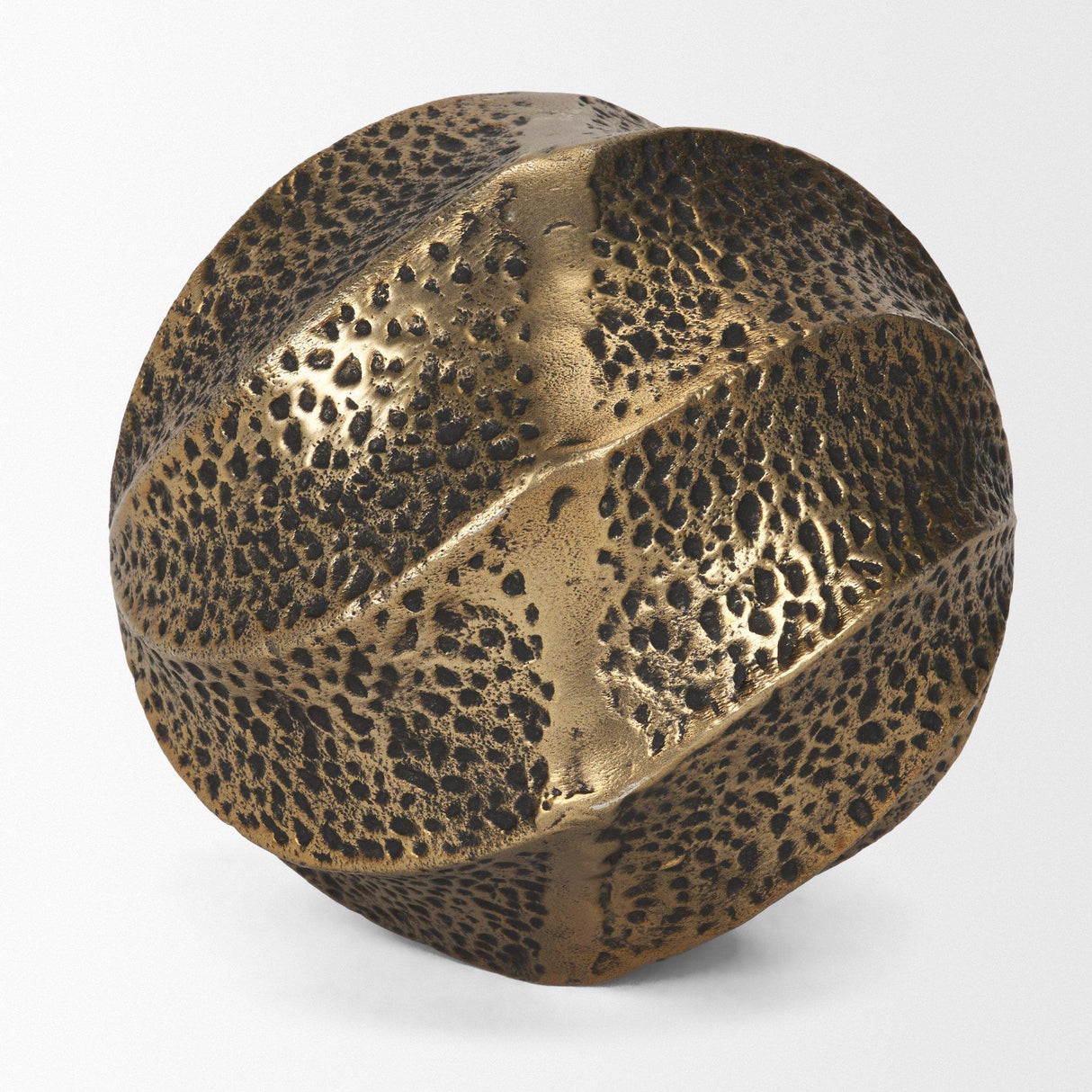 Mercana Imani Large Sculptural Textured Antiqued Gold Metal Decorative Orb Object