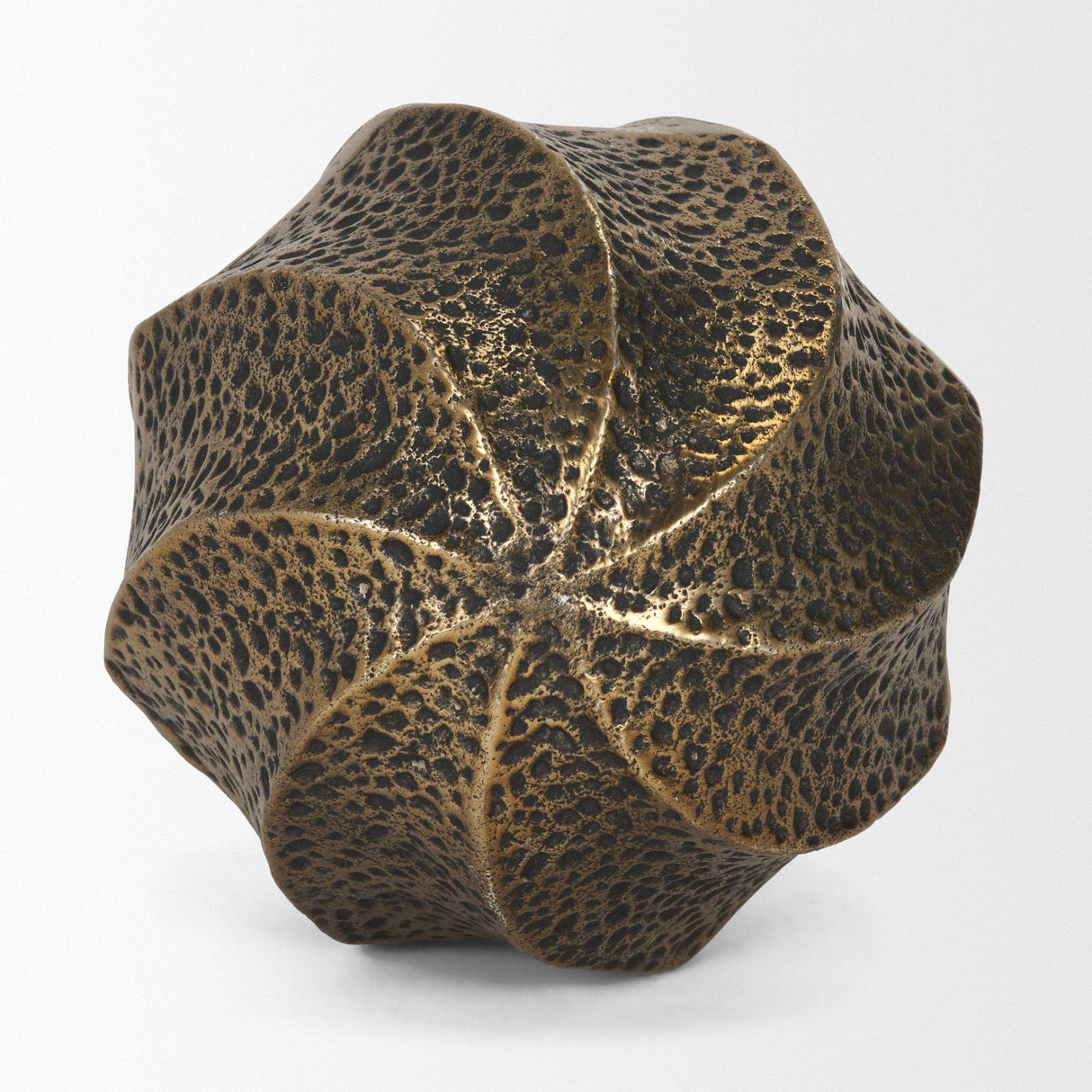 Mercana Imani Large Sculptural Textured Antiqued Gold Metal Decorative Orb Object