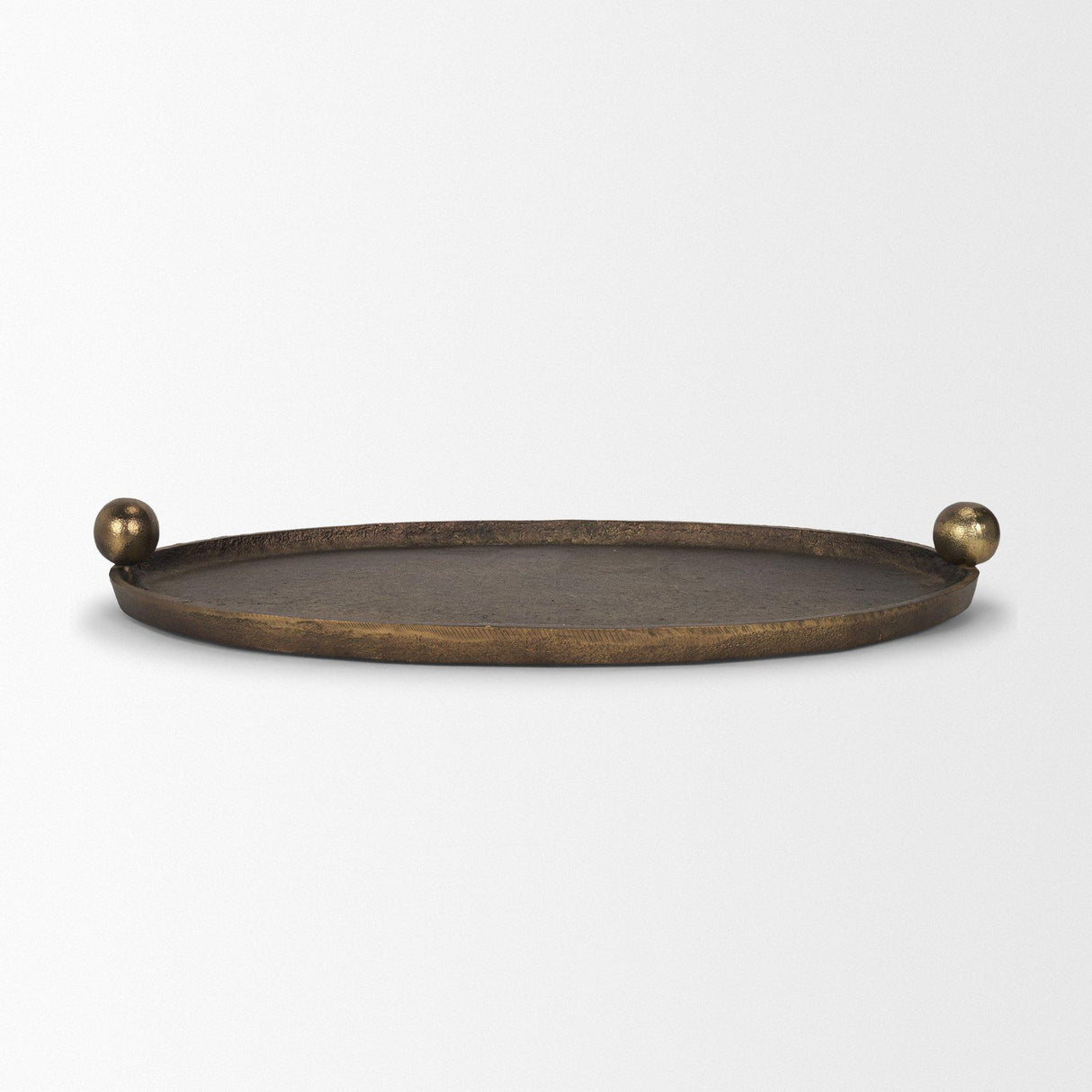 Mercana Jianna Small Oval Textured Antiqued Gold Metal Tray with Handles