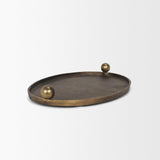 Mercana Jianna Small Oval Textured Antiqued Gold Metal Tray with Handles