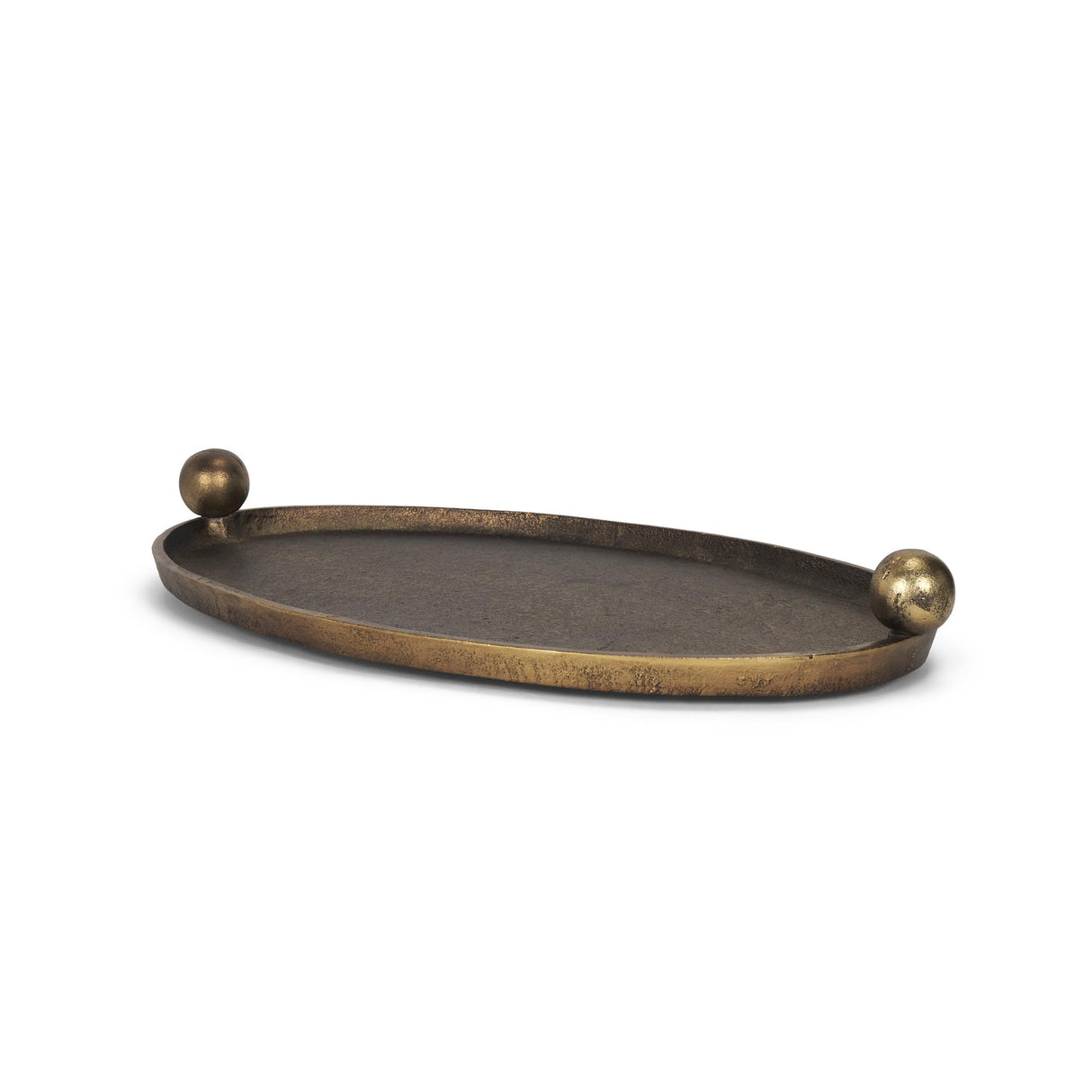 Mercana Jianna Large Oval Textured Antiqued Gold Metal Tray with Handles