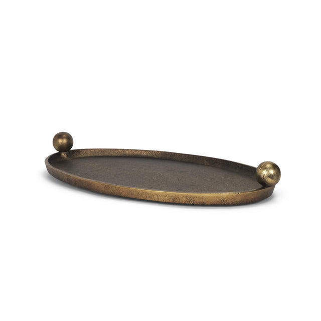 Mercana Jianna Large Oval Textured Antiqued Gold Metal Tray with Handles