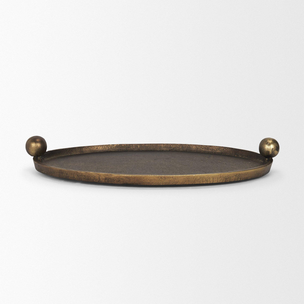 Mercana Jianna Large Oval Textured Antiqued Gold Metal Tray with Handles