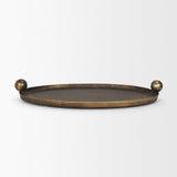 Mercana Jianna Large Oval Textured Antiqued Gold Metal Tray with Handles