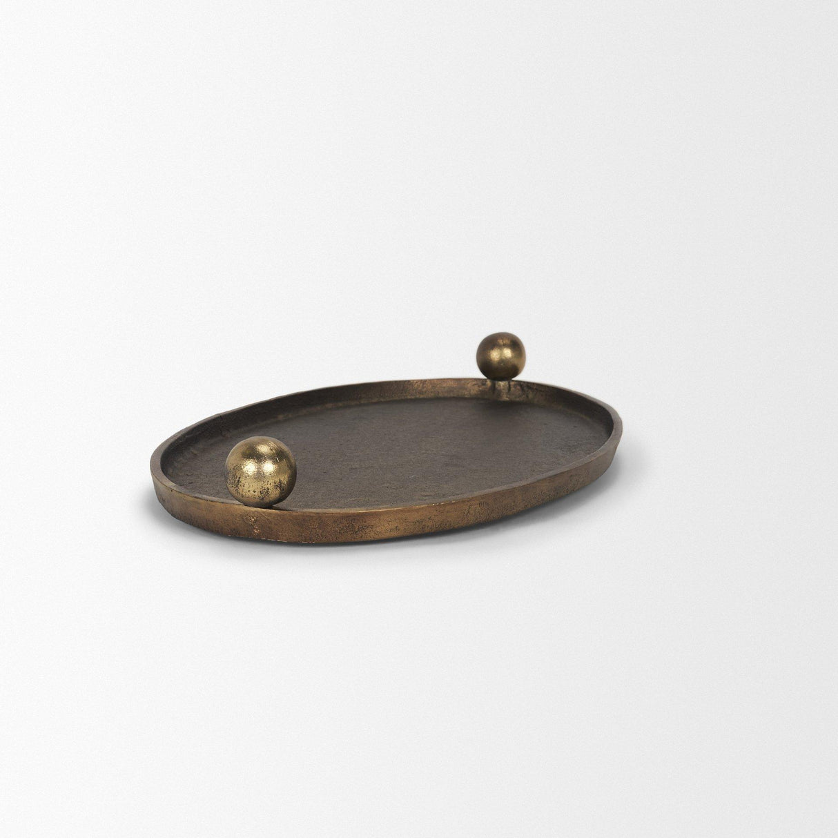 Mercana Jianna Large Oval Textured Antiqued Gold Metal Tray with Handles