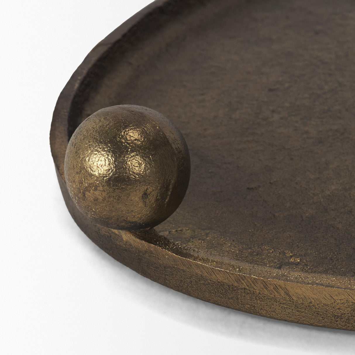 Mercana Jianna Large Oval Textured Antiqued Gold Metal Tray with Handles