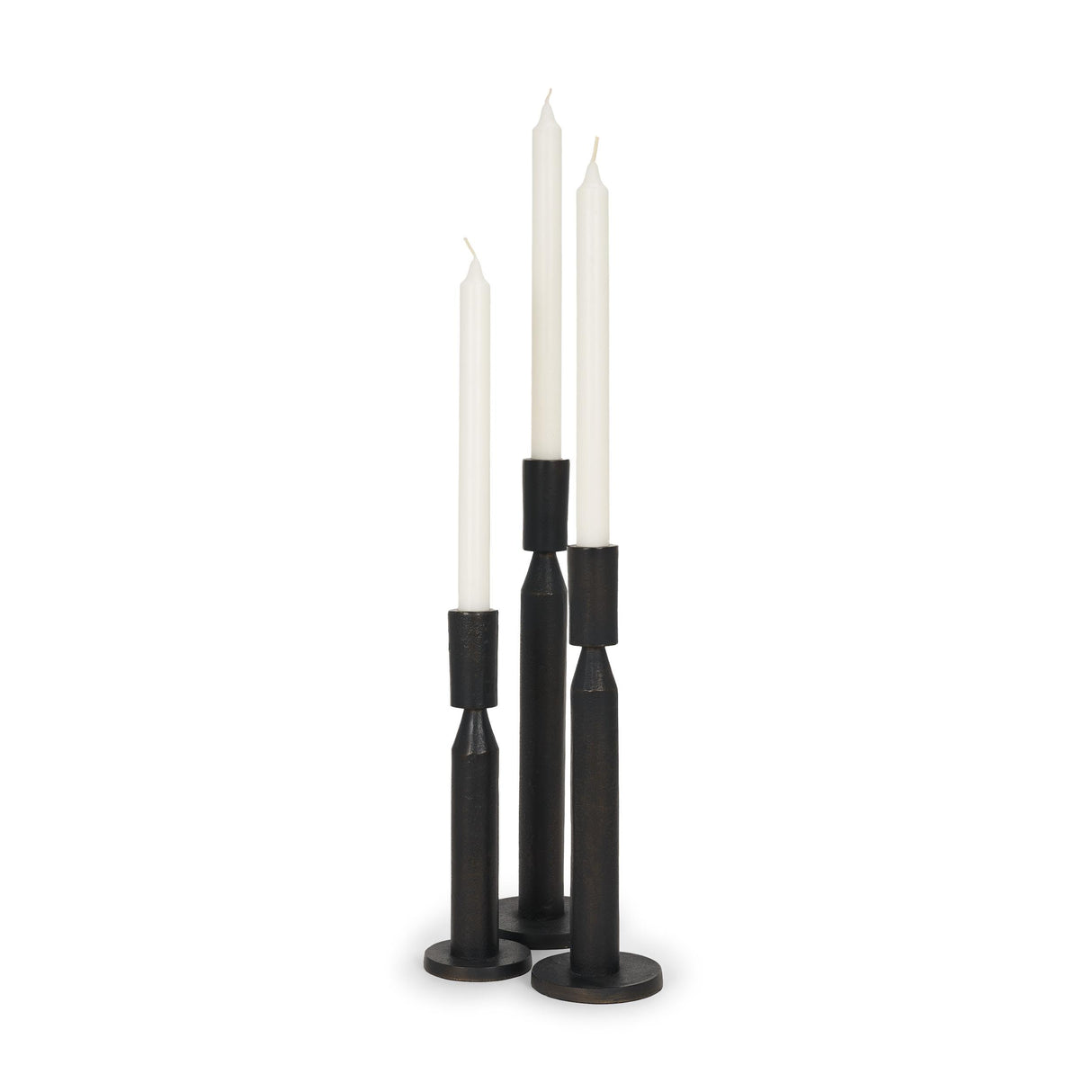 Mercana Declan Textured Matte Black Cast Metal Taper Candle Holder