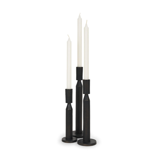 Mercana Declan Textured Matte Black Cast Metal Taper Candle Holder