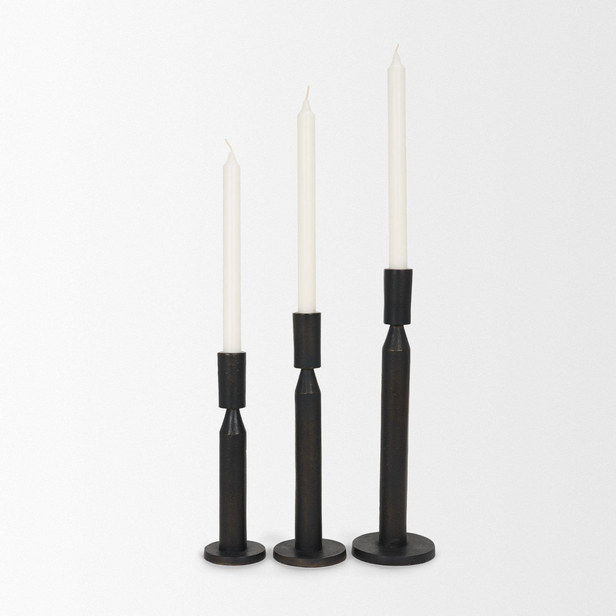 Mercana Declan Textured Matte Black Cast Metal Taper Candle Holder