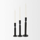Mercana Declan Textured Matte Black Cast Metal Taper Candle Holder