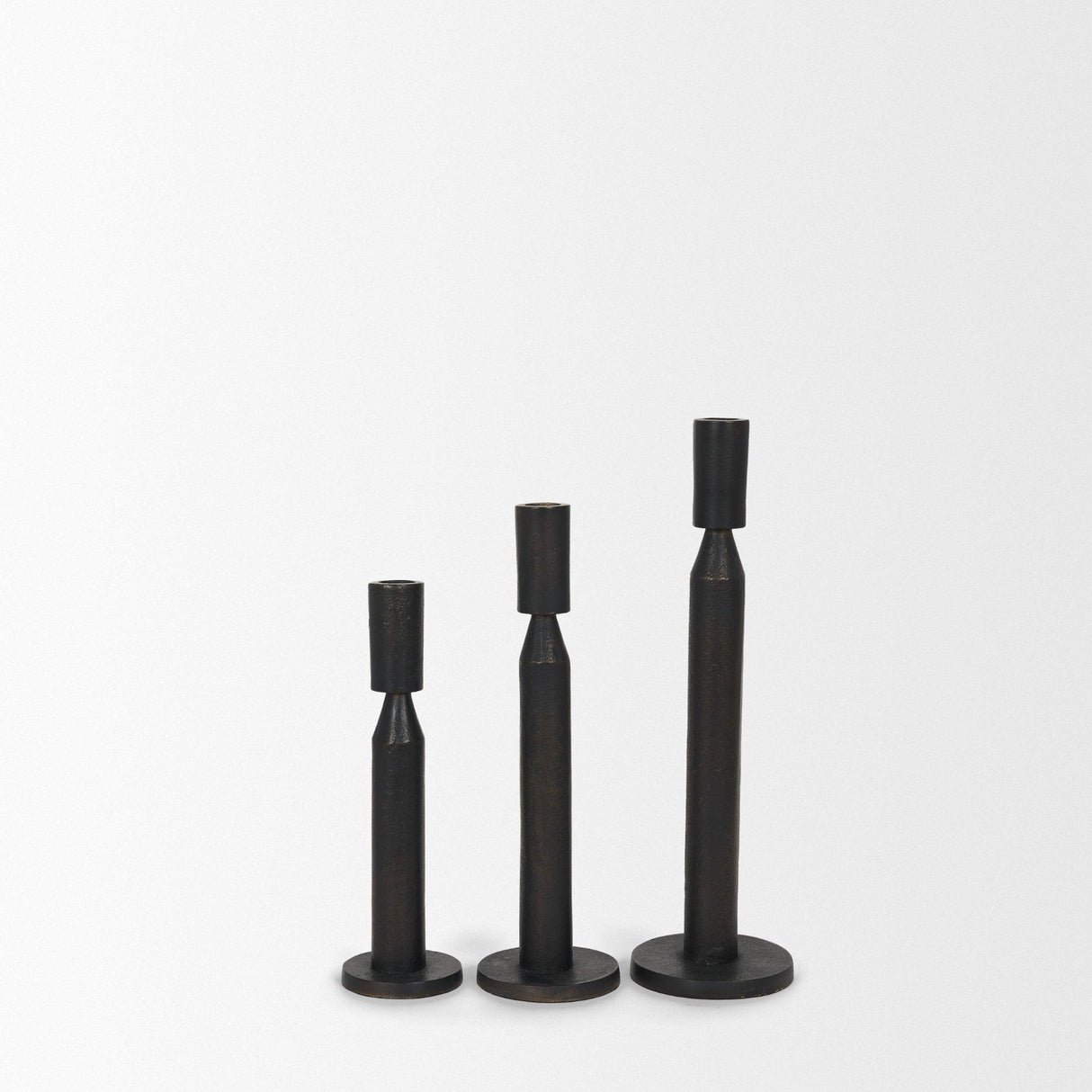 Mercana Declan Textured Matte Black Cast Metal Taper Candle Holder