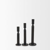 Mercana Declan Textured Matte Black Cast Metal Taper Candle Holder