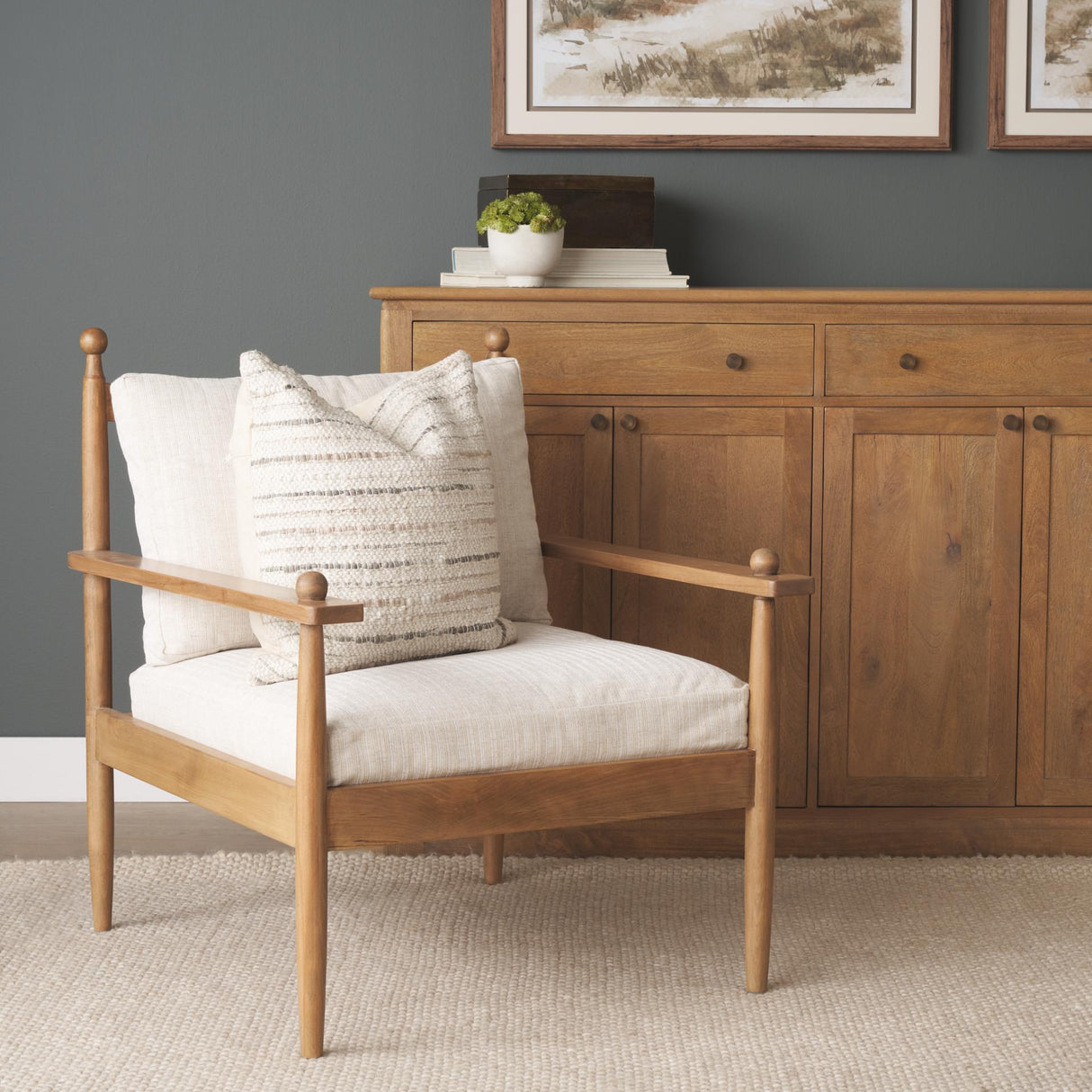 Mercana Danni Beige Fabric Beech Wood Framed Accent Lounge Chair