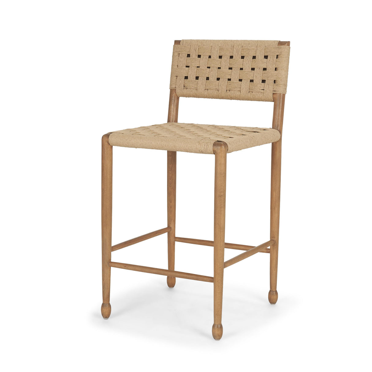 Mercana Brinley Woven Paper Rope w/ Brown Wood Frame Counter Stool