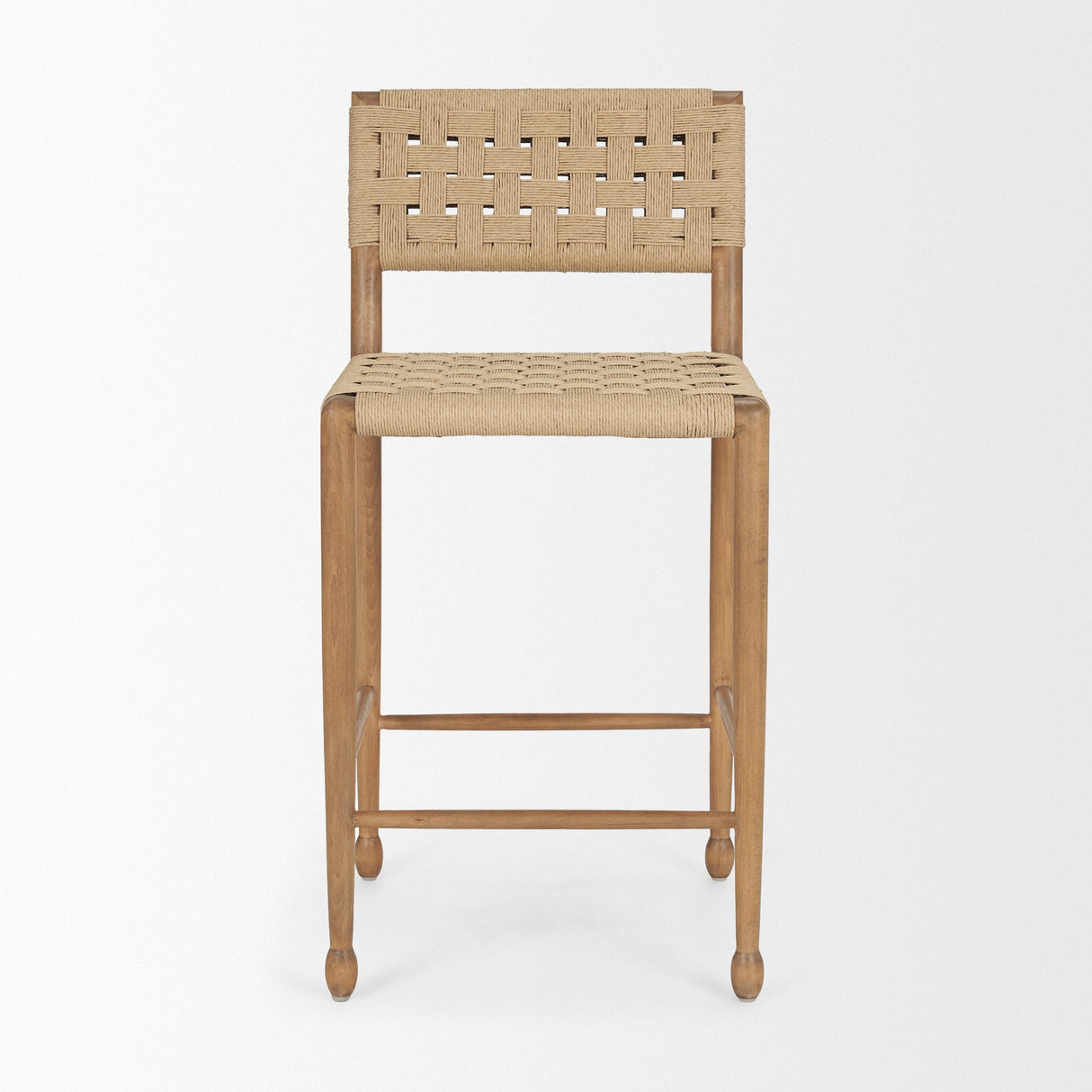 Mercana Brinley Woven Paper Rope w/ Brown Wood Frame Counter Stool