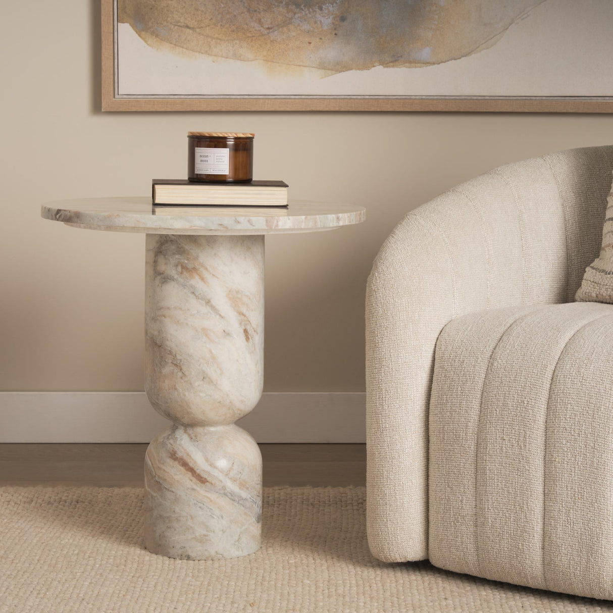Mercana Nylah Solid Pink Marble Round Accent Table